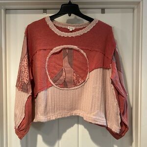 POL Women's Patchwork Sweater With Peace Sign